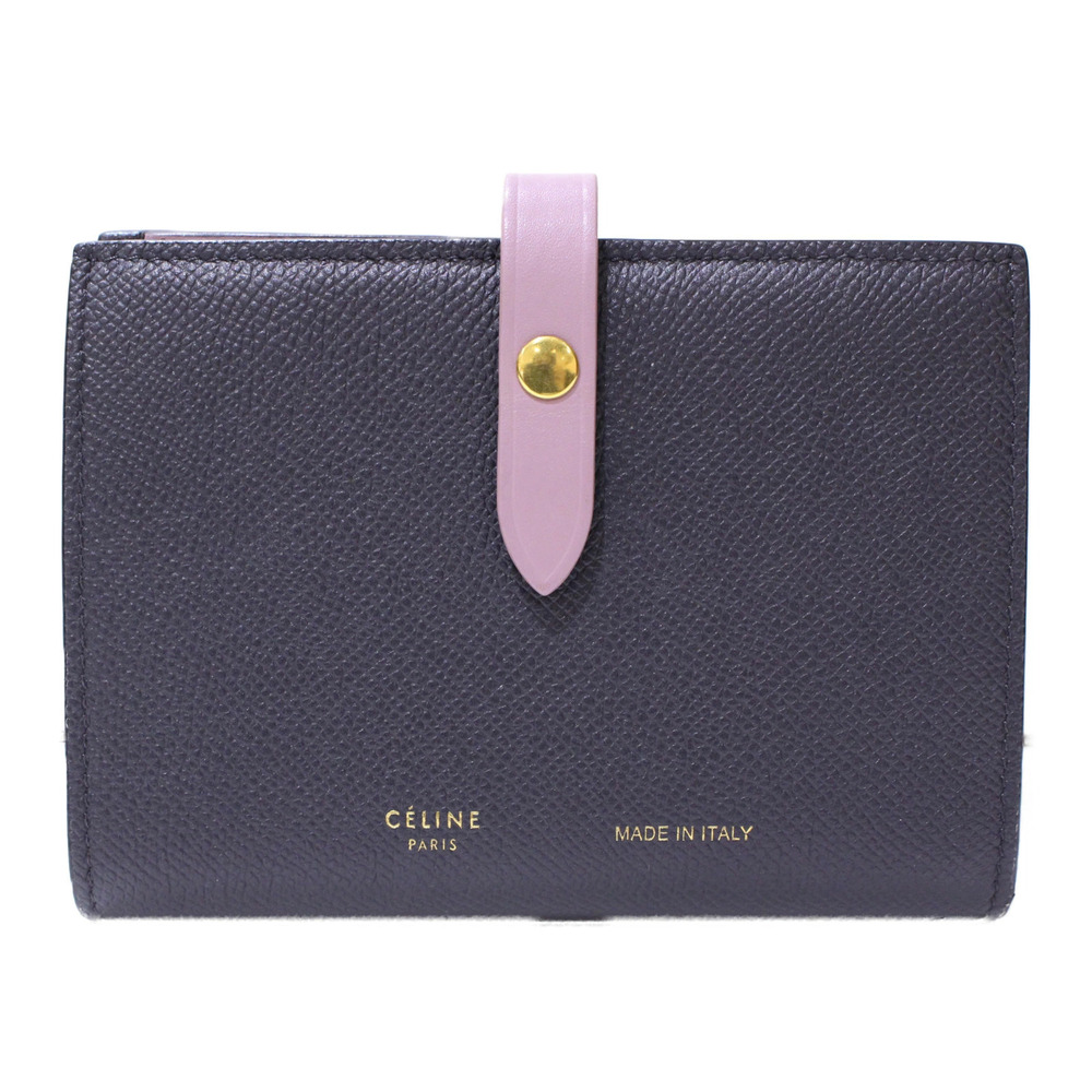 CELINE Strap Wallet Leather Gray Pink Purple Bi fold